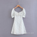 European and American Autumn Women White Flower Dress